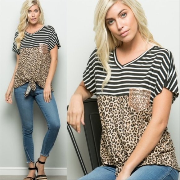 LEOPARD & STRIPED Top - Picture 1 of 4